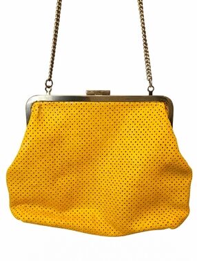 CLARE V | Yellow Perforated Leather Frame Bag Crossbody Shoulder Bag